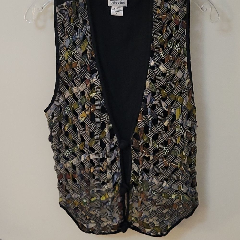 VTG HALSEY COLLECTION Basketweave Tie Back Grunge Hippie Waistcoat Vest - Picture 2 of 7